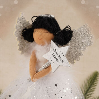 Silver Dark Hair Light Up Tree Topper Angel Decoration, 3 of 12
