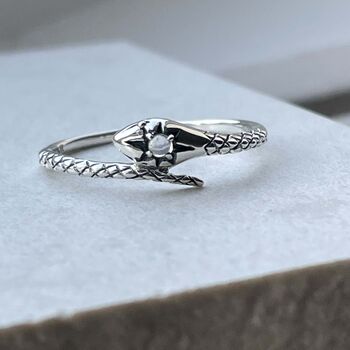 Sterling Silver Moonstone Serpent Ring, 4 of 10