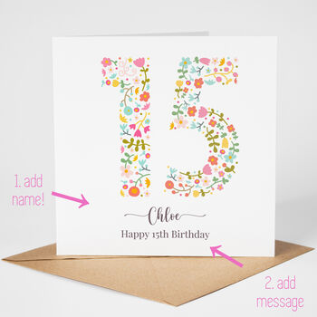 Floral Fun Personalised 15th Birthday Card, 2 of 5