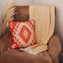 Turkish Kilim Orange Diamond Cushion, thumbnail 3 of 12