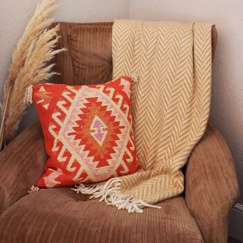 Turkish Kilim Orange Diamond Cushion, 3 of 12