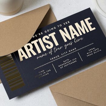 Personalised Gold Foil Concert Ticket Gift Voucher, 3 of 9