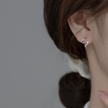 Sterling Silver Wave Huggie Hoop Earrings, 4 of 6