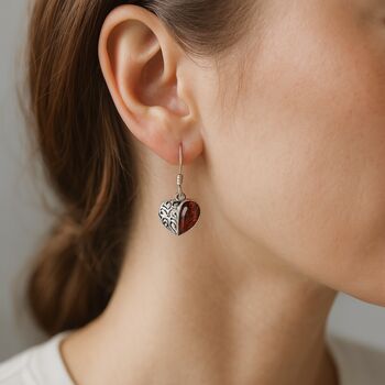 Sterling Silver Baltic Amber Filigree Heart Drop Earrings – 15mm, 2 of 5