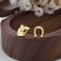 Sterling Silver Mismatched Horse Head And Horseshoe Stud Earrings, thumbnail 3 of 12