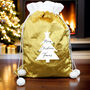 Personalised Christmas Tree Luxury Pom Pom Gold Sack, thumbnail 1 of 3