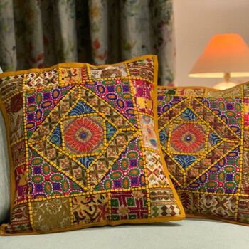 Handmade Indian Patchwork Cushion Cover Gold, 3 of 6