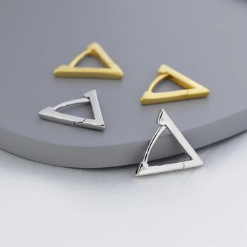 Sterling Silver Triangle Huggie Hoop Earrings, 2 of 12