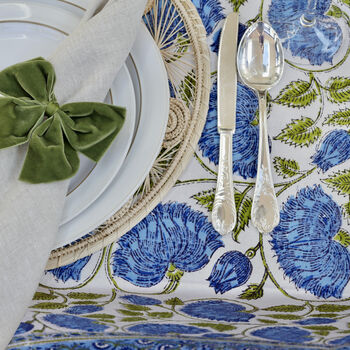 Willowwood Moss Floral Block Printed Tablecloth, 4 of 8