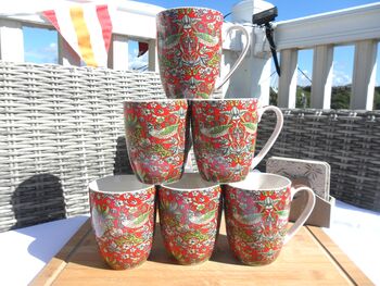 Set Of Six Aspen Mugs In Red Strawberry Thief, 3 of 12