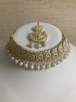 White Pearl Lightweight Gold Plated Indian Choker Set, 3 of 11