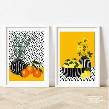 Oranges And Lemons Against A Spotty Background, 9 of 12