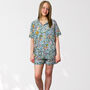 Pale Blue Floral 100% Cotton Ladies Pyjama Short Set, thumbnail 3 of 12