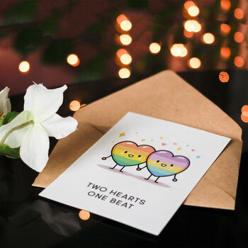 Cute Lgbtq Rainbow Kawai Hearts One Beat Valentine's Card, 4 of 6