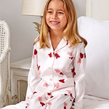 Personalised Girl's Pink Heart Long Sleeve Silky Pyjama, 2 of 4