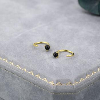 Genuine Black Onyx Huggie Hoop Earrings, 5 of 11