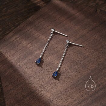 Sapphire Blue Droplet Dangle Stud Earrings, 4 of 10