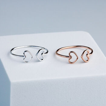 Sterling Silver Two Hearts Adjustable Ring, 2 of 4