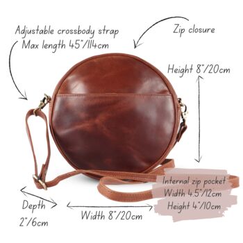 Leather Circle Shoulder Bag, Distressed Brown, 5 of 5