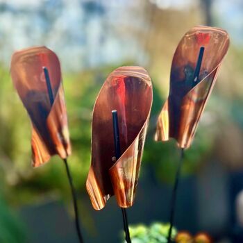 Set Of Three Copper Lily Garden Planter Stakes, 9 of 10
