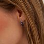 Enamel Stripe Sterling Silver Hoop Earrings Zirconia, thumbnail 5 of 10