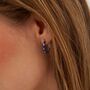 Blue Enamel Stripe Sterling Silver Hoop Earrings Zirconia Interior, thumbnail 6 of 10