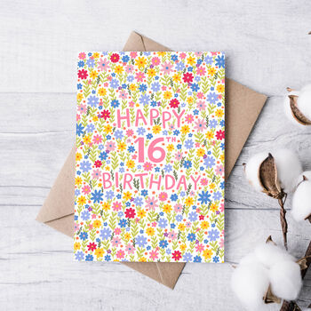 16th Birthday Card For Women, Floral 16th Card, For Her, 3 of 4