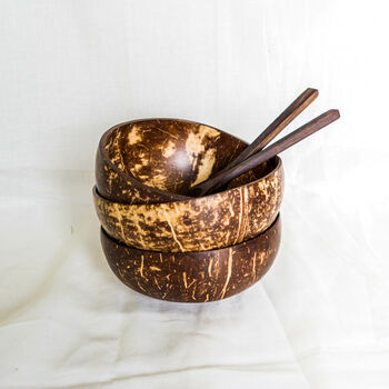 Repurposed Coconut Bowl And Spoon Set, 3 of 7