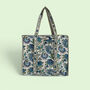 Blue And Green Block Print Floral Quilted Cotton Tote Bag, thumbnail 4 of 5
