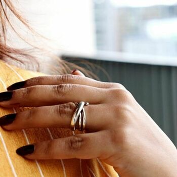 Silver Plated Boho Chunky Cross Adjustable Ring, 2 of 8