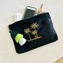 Palm Tree Initials Quilted Velvet Toiletry Bag, thumbnail 1 of 4