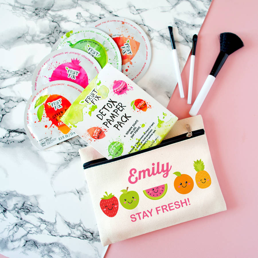 personalised 'stay fresh' pampering kit and make up bag by the little