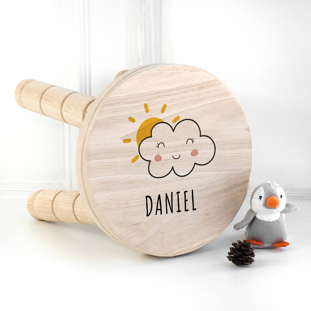 Personalised Smiling Cloud Wooden Stool, 1 of 2