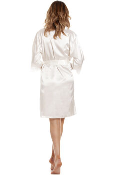 British Made Ivory Bridal Short Satin Dressing Gown With Lace Detail Ladies Size 8 To 28 UK, 5 of 5