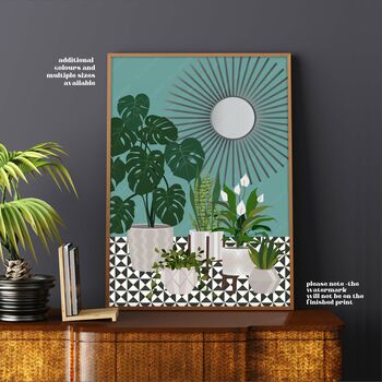 Sunray Mirror And Monstera Plant Print, 3 of 8