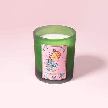 Aquarius Zodiac Illustration Frosted Green Candle, 2 of 3