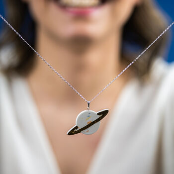 Saturn Planet Pendant Necklace, 2 of 8