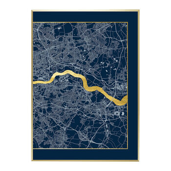 London Triptych Map Screen Prints | Navy And Gold, 6 of 6