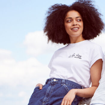 'Do Less Live More' Embroidered Oversized Women's Tee, 2 of 3