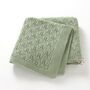 Sage Green Organic Cotton Knitted Cellular Baby Blanket, thumbnail 1 of 2