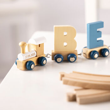 Engraved New Baby Polar Wooden Name Train, 4 of 12