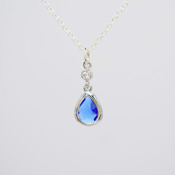 Sapphire Blue Long Teardrop Necklace, 6 of 8