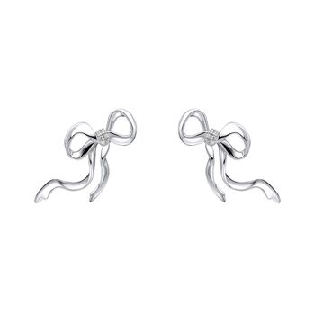 Silver Plated Ribbon Bow Crystal Stud Earrings, 2 of 4