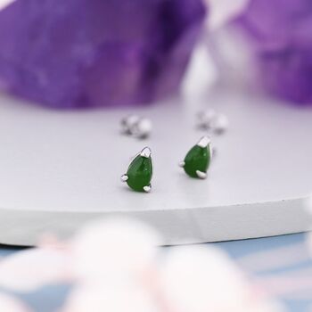 Genuine Jade Pear Stud Earrings In Sterling Silver, 6 of 10