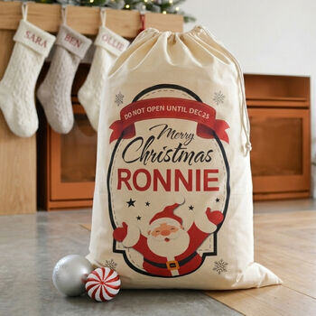 Personalised Santa Claus Cotton Christmas Sack, 2 of 3