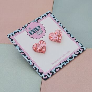 Love Heart Glitter Resin Stud Earrings Pink, Hot Pink, Red, Gold And Silver, 6 of 12