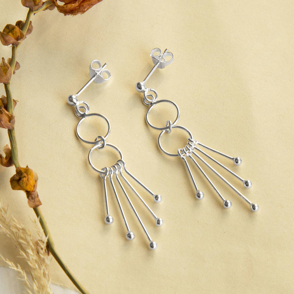 Sterling Silver Art Deco Drop Stud Earrings By Martha Jackson Sterling