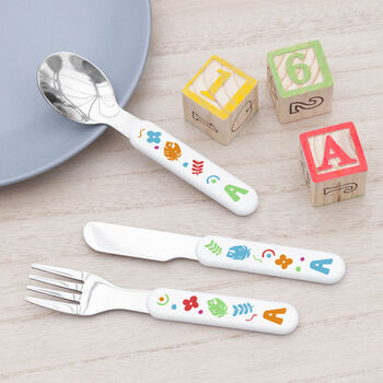 Personalised Colourful Shapes Baby Cutlery Set, 7 of 10