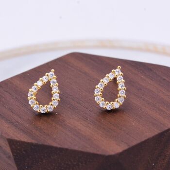 Sterling Silver Droplet Stud Earrings With Cz Crystal, 3 of 9
