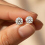 Small Silver Solitaire Diamond Simulant Stud Earrings, thumbnail 2 of 4